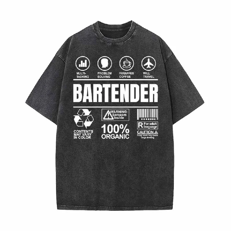 Bartender Simple Icon Vintage Washed T-shirt-- Seamless Knitted Crochet