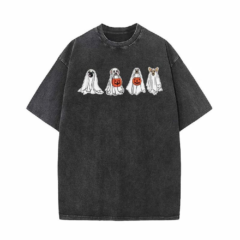 Сute Ghost Dog Pumpkin Head Vintage Washed T-shirt-- Rayon Fabric Velvet Fabric Corduroy Fabric Сute Ghost Dog Pumpkin Head Vintage Washed T-shirt-- Rayon Fabric Velvet Fabric Corduroy Fabric
