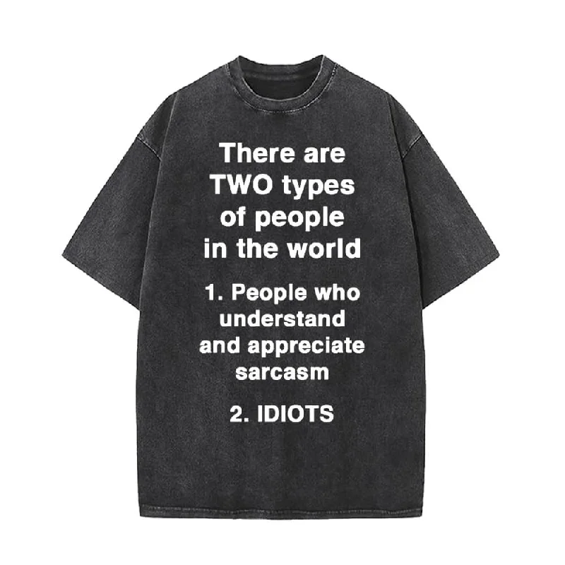 There Are Two Types Of People Vintage Washed T-shirt-- Notch Collar Peter Pan Collar Cowl Neck