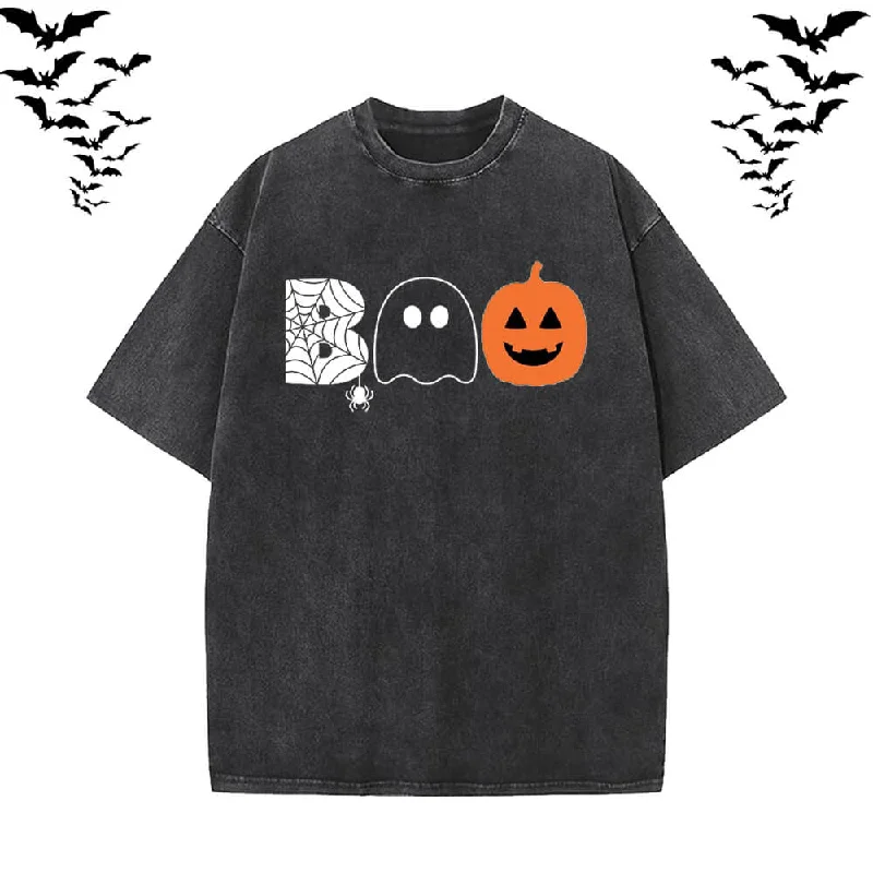 Vintage Washed Bad Ghost Pumpkin T-shirt-- Satin Blend Silk Blend Wool Blend
