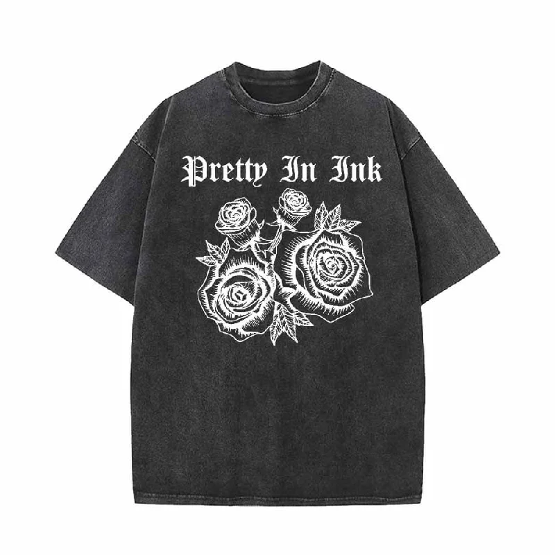 Pretty In Ink Vintage Washed T-shirt-- Solid Color Striped Floral