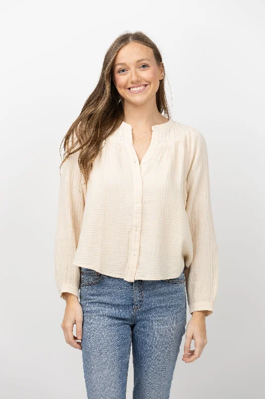 Xirena Adelle Shirt in Oysterette-- Lace Blend Ribbed Blend Corduroy Blend