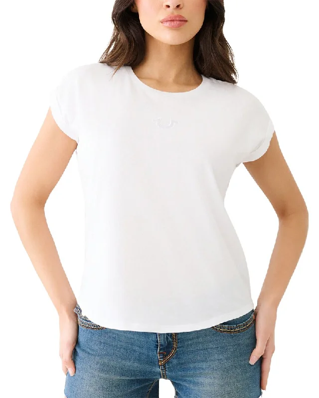 True Religion Embroidery Cuff Sleeve T-Shirt-- Anti-Pilling Machine Wash Handmade