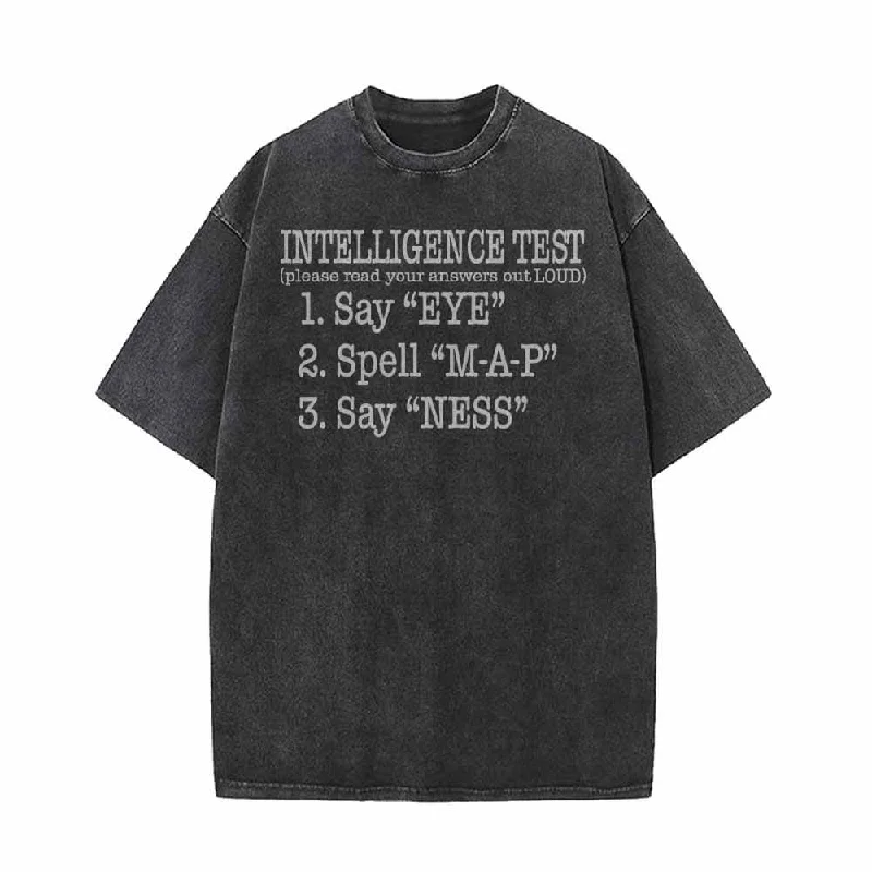 Intelligence Test Letters Vintage Washed T-shirt-- Solid Print Embellished