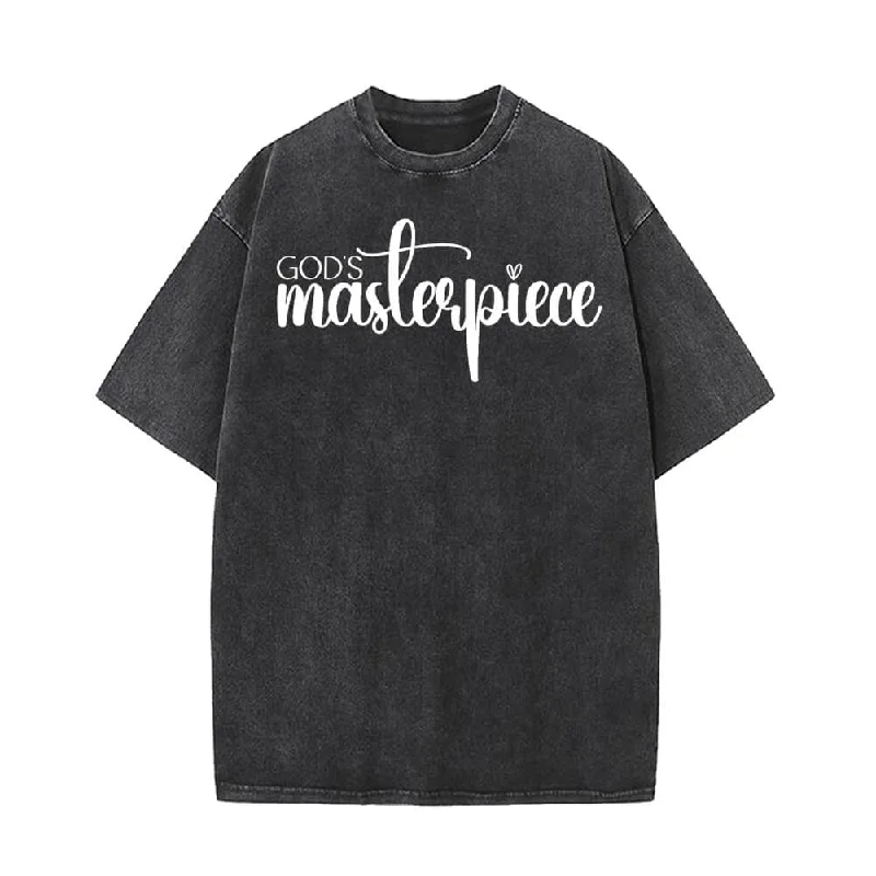God's Masterpiece Letters Vintage Washed T-shirt-- Striped Floral Plaid