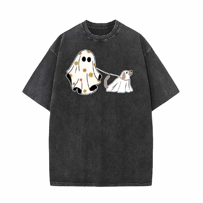 Ghost With Ghost Dog Vintage Washed T-shirt-- Plaid T-Shirt Polka Dot Checkered
