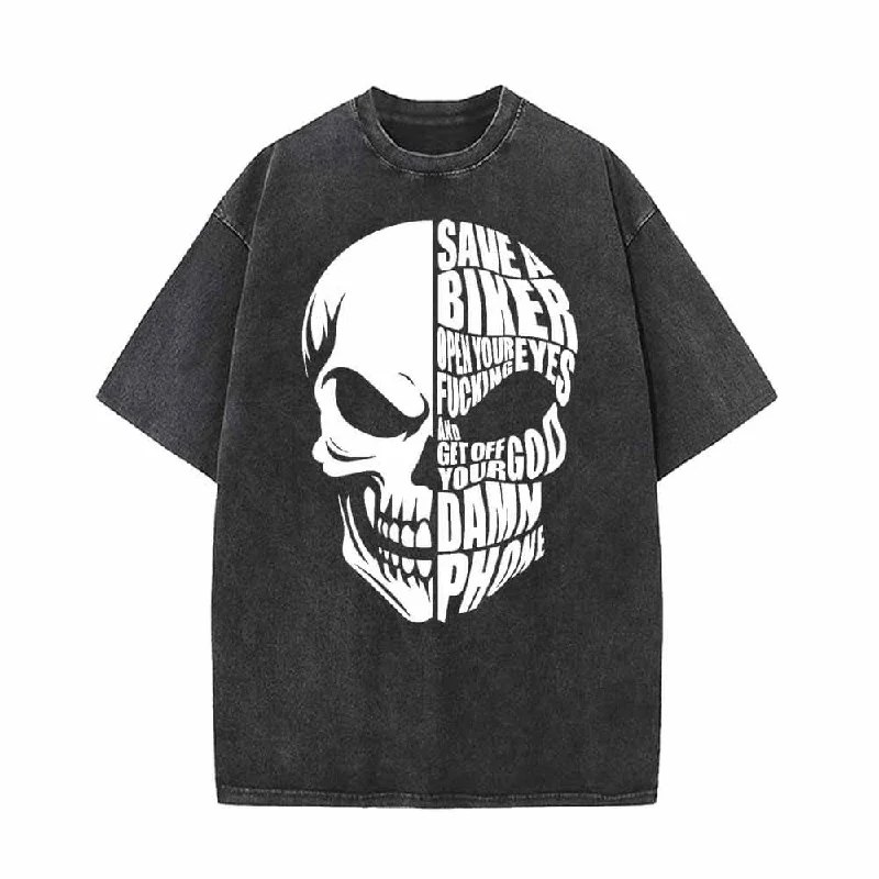 Save A Biker Letters Design Skull Head Print T-shirt-- Terry Blend Velvet Blend Canvas Blend Save A Biker Letters Design Skull Head Print T-shirt-- Terry Blend Velvet Blend Canvas Blend