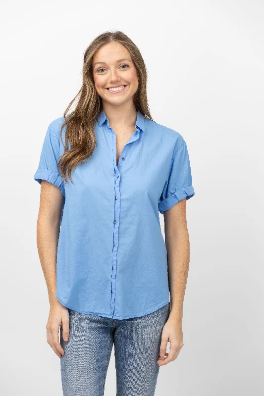 Xirena Channing Shirt in Pond-- Notch Collar Peter Pan Collar Cowl Neck