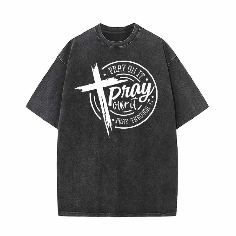 Pray On It Christian Cross Vintage Washed T-shirt-- Knit Fabric Woven Fabric Fleece Fabric Pray On It Christian Cross Vintage Washed T-shirt-- Knit Fabric Woven Fabric Fleece Fabric
