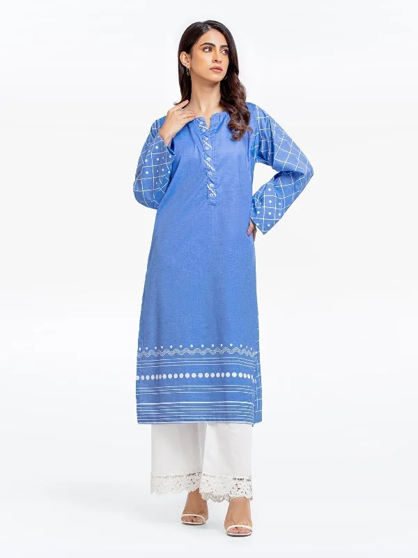 Pret 1Pc Printed Chambray Shirt - EWTKP23-68428-- Ribbed Striped Patterned