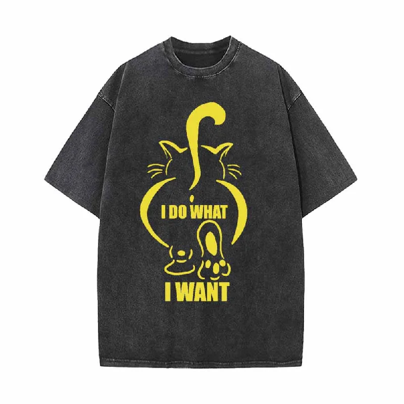 I Do What I Want Fat Cat With Tail Up Print T-shirt-- Rayon Velvet Corduroy