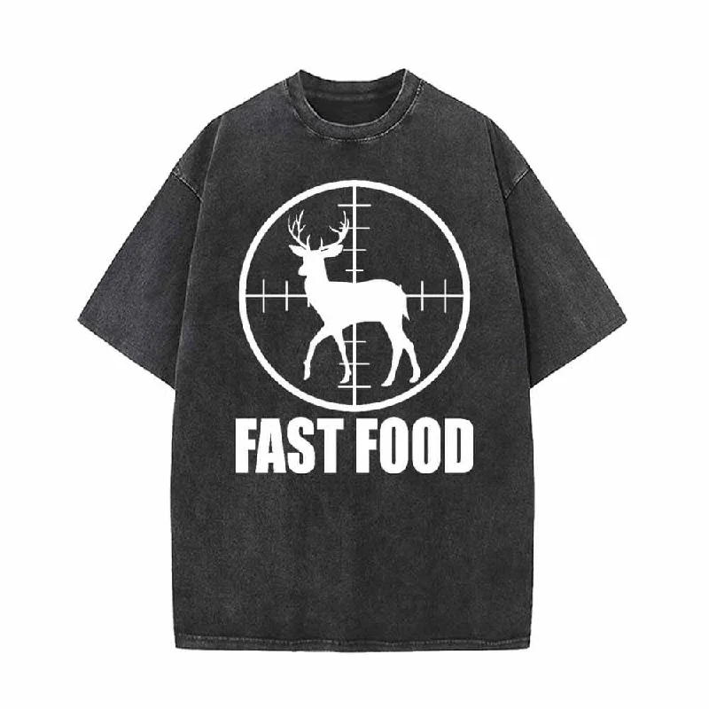 Shoot Buck Fast Food Vintage Washed T-shirt-- Terry Blend Velvet Blend Canvas Blend