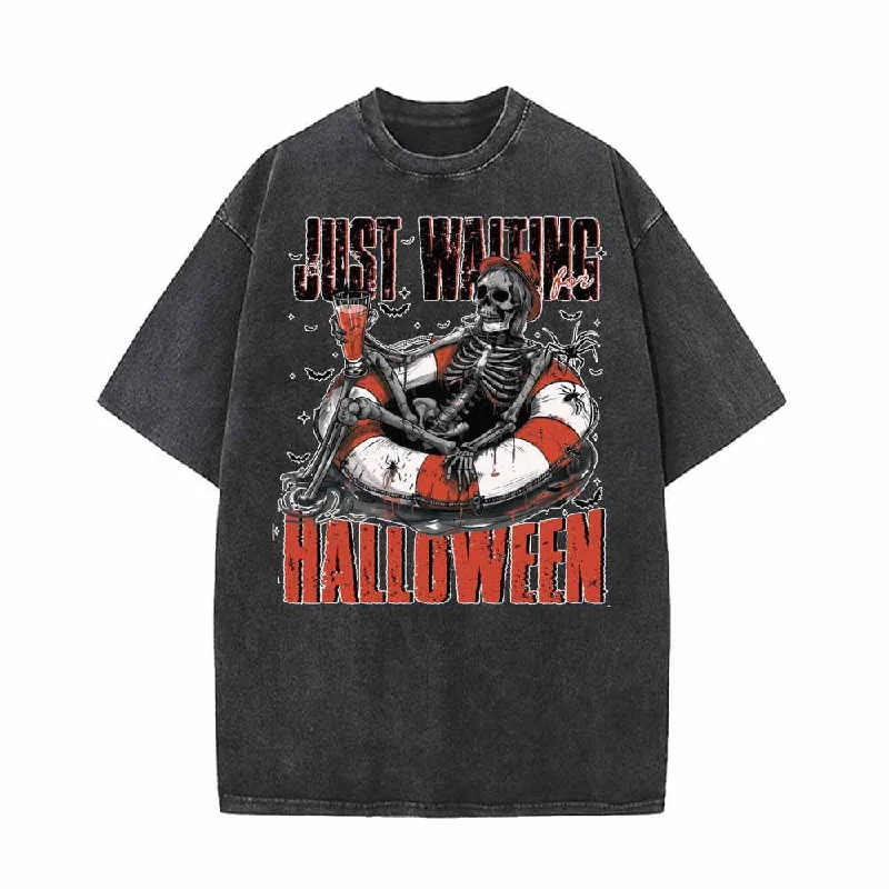 Just Waiting Halloween Vintage Washed T-shirt-- Layered Multi-layer Single Layer