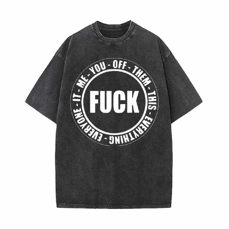 Fuck Circle Letter Print Vintage Washed T-shirt-- Anti-Shrink Durable Soft