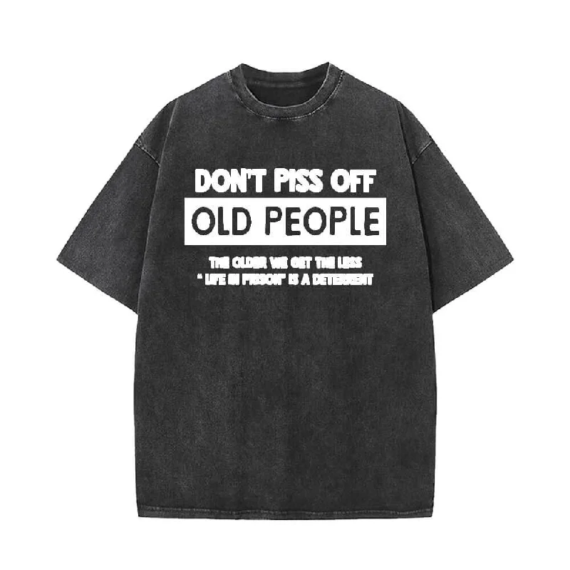 Don’t Piss Off Old People Short Sleeve T-shirt-- Print Jacquard Patchwork