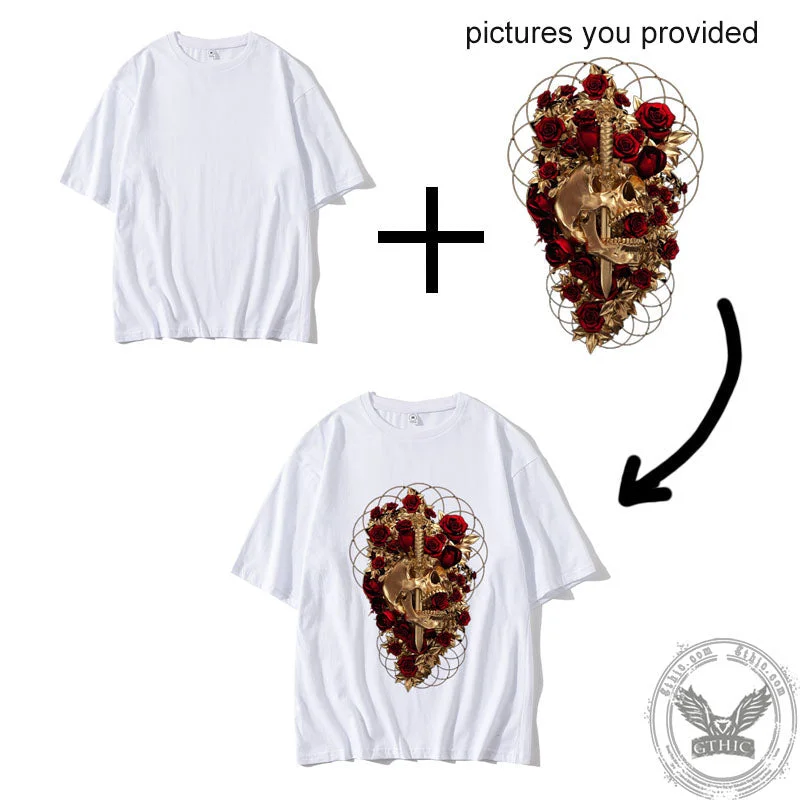 Custom Print Cotton Drop Shoulder T-shirt-- Front Pockets Side Pockets Patch Pockets