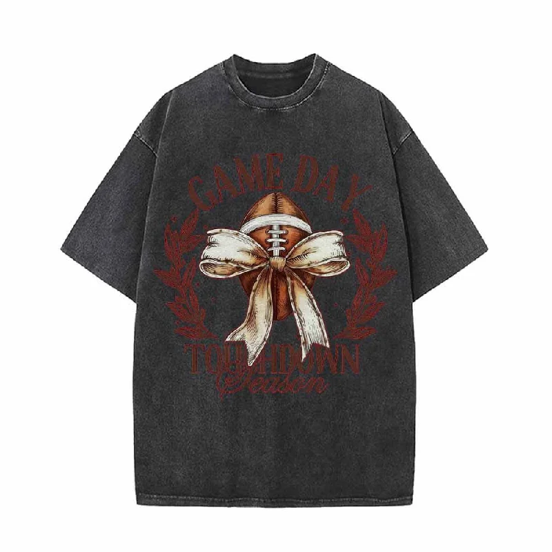 Game Day Touchdown Season Vintage Washed T-shirt-- Print Jacquard Patchwork