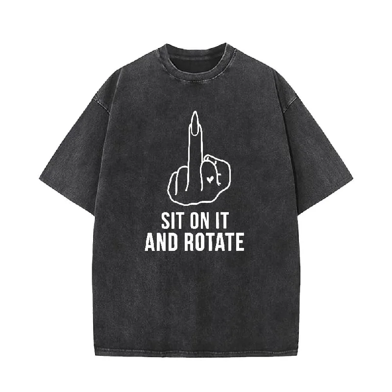 Sit On It And Rotate Vintage Washed T-shirt-- Spandex Blend Rayon Blend Denim Blend