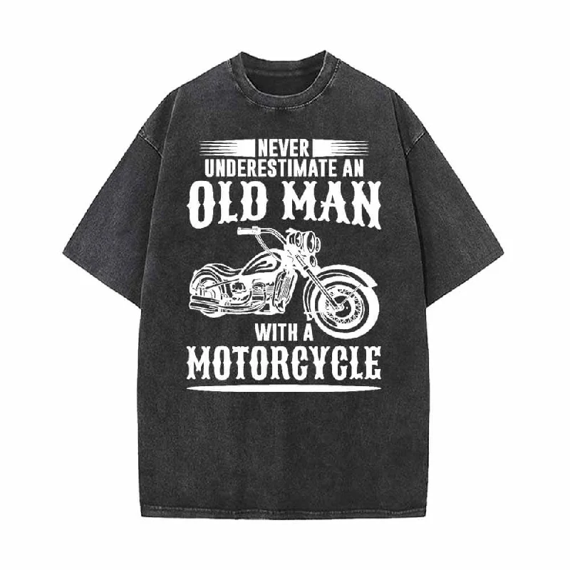 Never Underestimate An Old Man Motorcycle T-shirt-- Embroidered Appliqued Beaded
