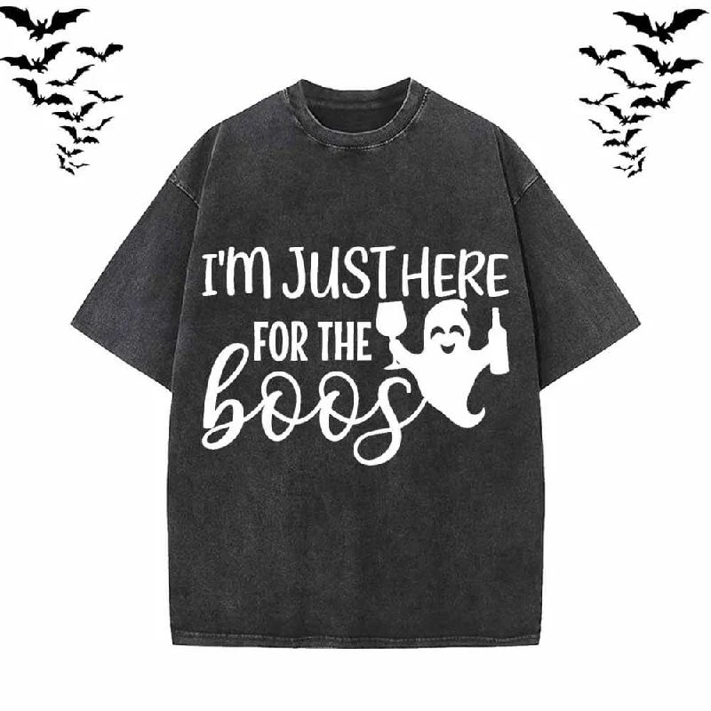 I’m Just Here For The Boos Short Sleeve T-shirt-- Print Jacquard Patchwork