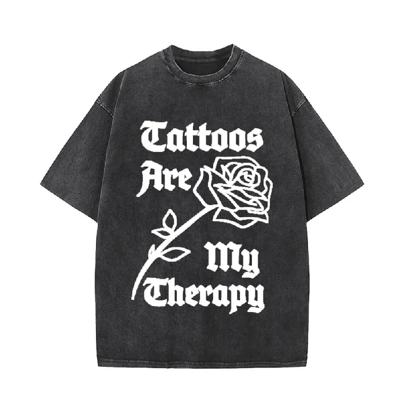 Tattoos Are My Therapy Vintage Washed T-shirt-- Fleece Fabric Down Fabric Feather Fabric Tattoos Are My Therapy Vintage Washed T-shirt-- Fleece Fabric Down Fabric Feather Fabric