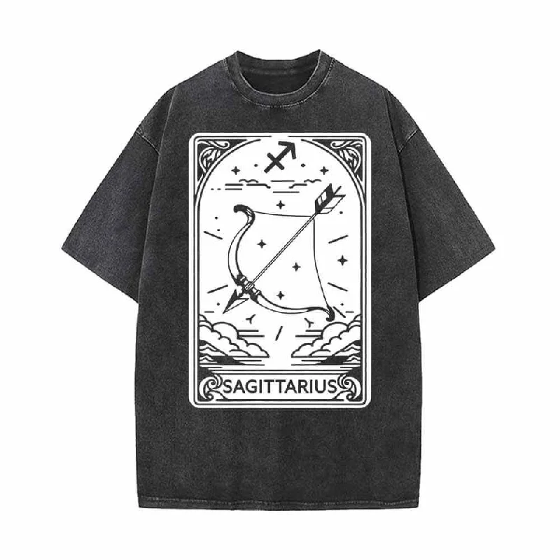 Sagittarius Tarot Card Horoscope Vintage Washed T-shirt-- Casual Formal Business