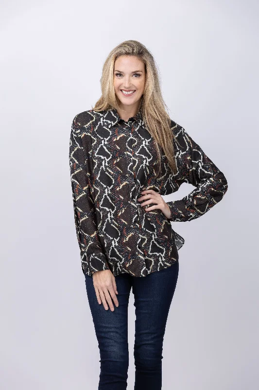 Iro Ambrine Printed Shirt in Black/Brown-- Ribbed T-Shirt High Neck Heavyweight