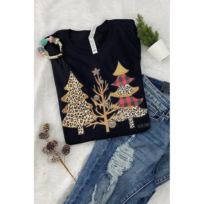 Cheetah tree t-shirt-- Denim Fabric Leather Fabric Suede Fabric