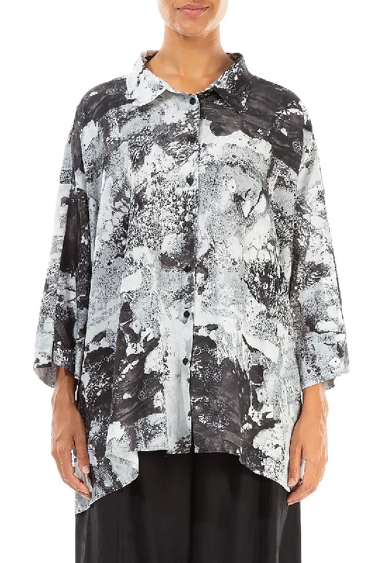 Loose Marble Silk Cotton Shirt-- Satin Blend Silk Blend Wool Blend