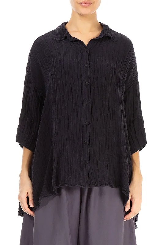Loose Crinkled Dark Aubergine Silk Shirt-- Satin Fabric Silk Fabric Chiffon Fabric