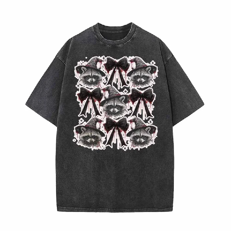 Scary Wizard Hat Raccoon Vintage Washed T-shirt-- Mesh Blend Leather Blend Suede Blend Scary Wizard Hat Raccoon Vintage Washed T-shirt-- Mesh Blend Leather Blend Suede Blend