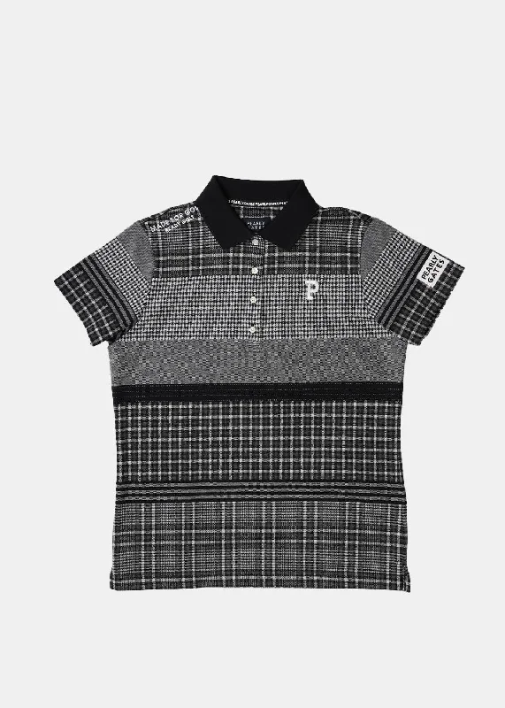 Navy Patchwork Panel Kanoko Jacquard Short Sleeve Polo Shirt-- Fashionable Trendy Casual Navy Patchwork Panel Kanoko Jacquard Short Sleeve Polo Shirt-- Fashionable Trendy Casual