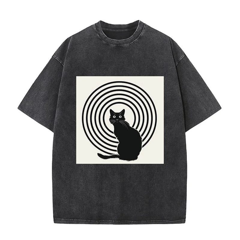 Vintage Washed Dreaming Cat T-shirt-- Solid Color Striped Floral