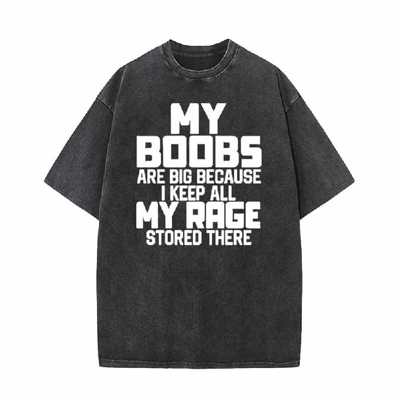 My Boobs Are Big Vintage Washed T-shirt-- Notch Collar Peter Pan Collar Cowl Neck