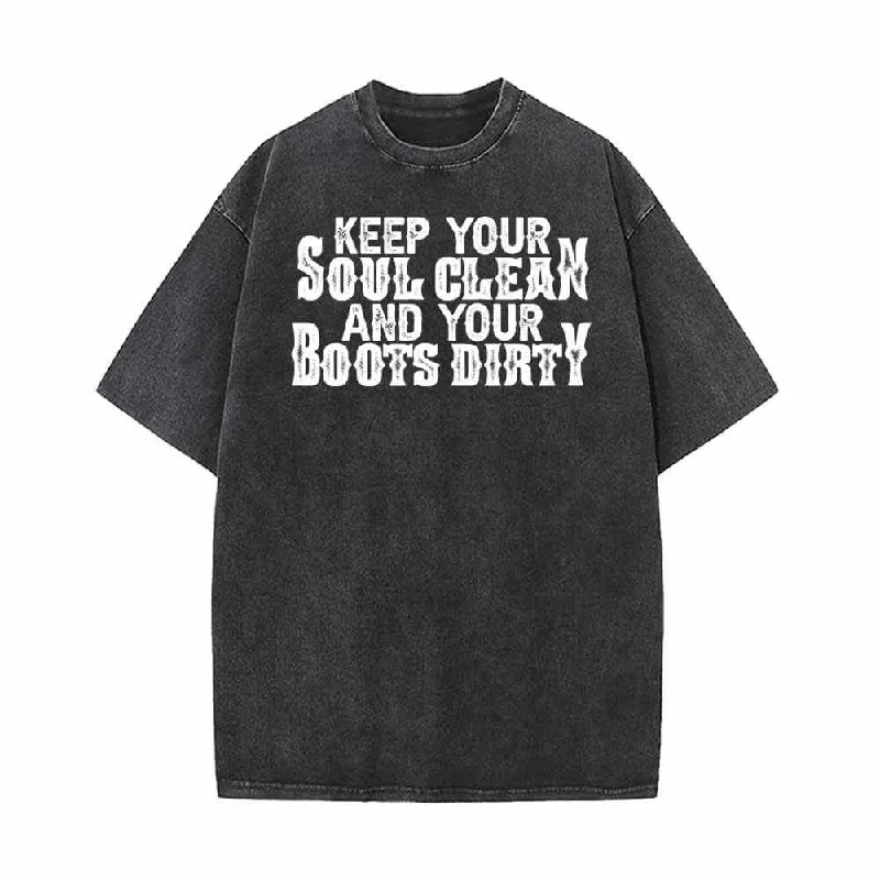 Keep You Soul Clean Vintage Washed T-shirt-- Mesh Blend Leather Blend Suede Blend