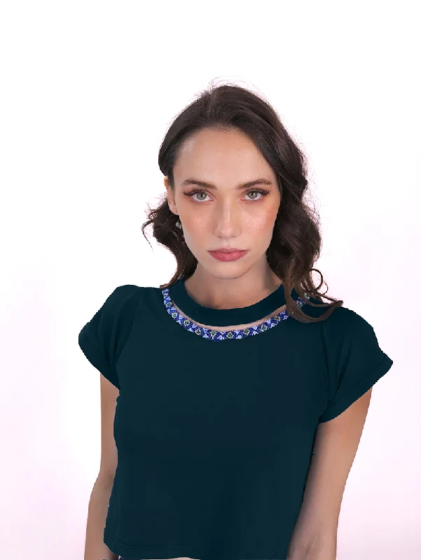 Dark Blue Nepono T-shirt-- Sequined Glittery Shiny