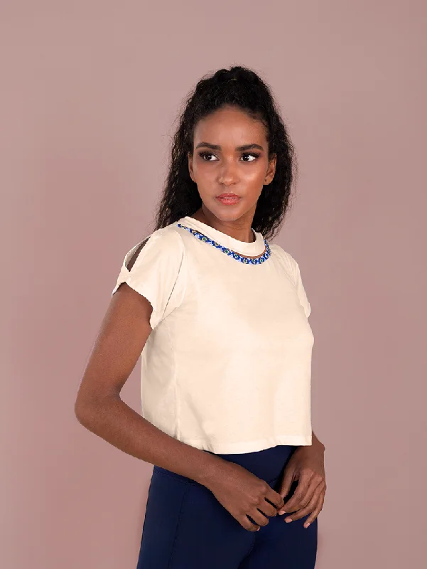 Cream Nepono T-shirt-- Chenille Fabric Brocade Fabric Lace Fabric