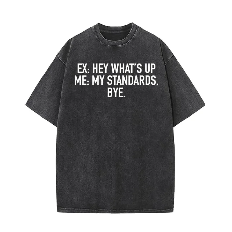 EX Hey What’s Up Vintage Washed T-shirt-- Print Jacquard Patchwork