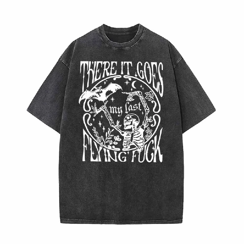 There It Goes My Last Flying Bat And Skull T-shirt-- Solid Print Embellished