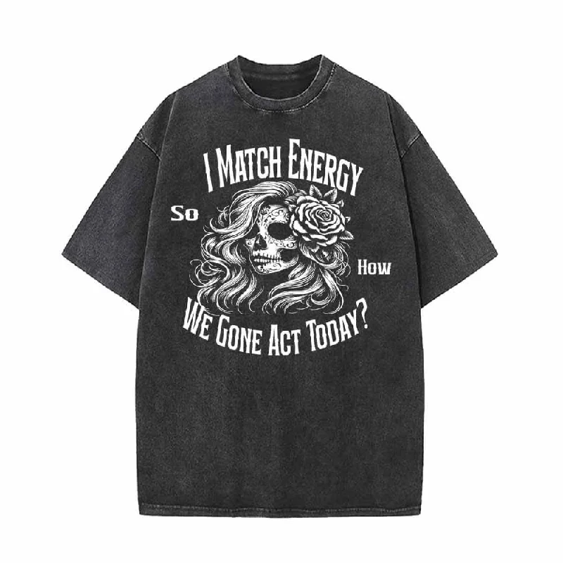 I Match Energy Skull Vintage Washed T-shirt-- Striped Floral Plaid