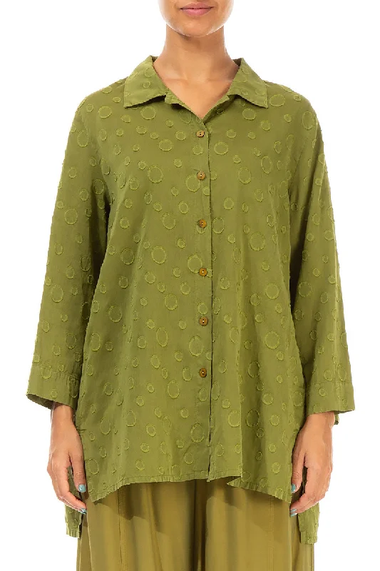 Dotty Golden Lime Silk Cotton Shirt-- Cotton Fabric Linen Fabric Terry Fabric