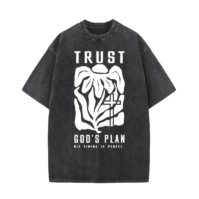 Trust God’s Plan Floral Cross Vintage Washed T-shirt-- Chenille Blend Fleece Blend Nylon Blend Trust God’s Plan Floral Cross Vintage Washed T-shirt-- Chenille Blend Fleece Blend Nylon Blend