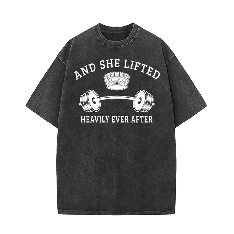 And She Lifted Heavily Ever After Vintage Washed T-shirt-- Welt Pockets Slit Pockets Flap Pockets And She Lifted Heavily Ever After Vintage Washed T-shirt-- Welt Pockets Slit Pockets Flap Pockets