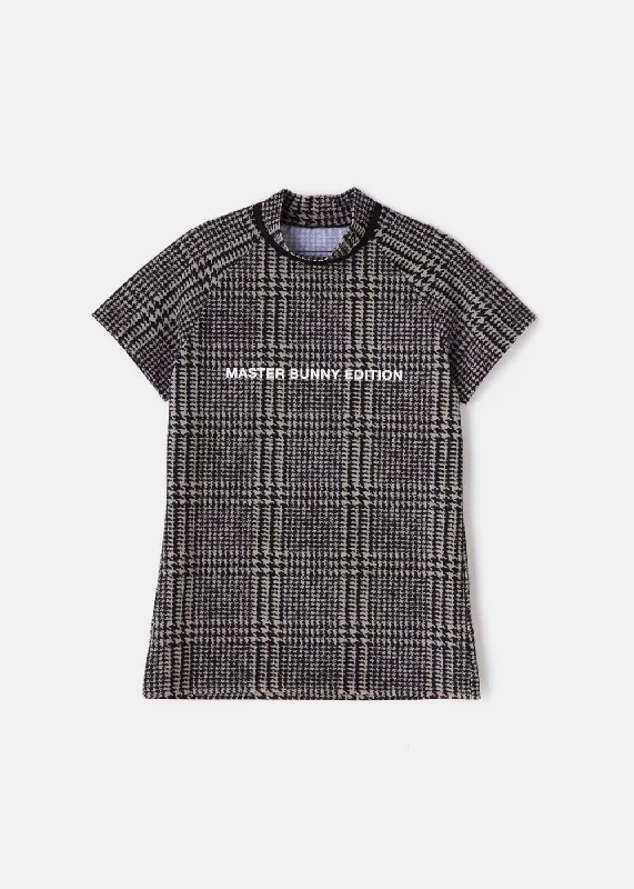 Grey Glen Plaid T-Shirt-- Ribbed T-Shirt High Neck Heavyweight