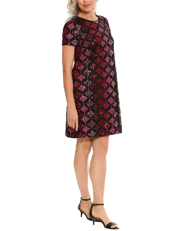 London Times Sequined T-Shirt Dress-- Chenille Blend Fleece Blend Nylon Blend