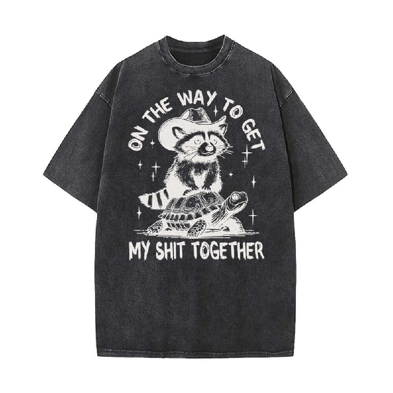 On The Way To Get Raccoon and Turtle Vintage Washed T-shirt-- Spandex Blend Rayon Blend Denim Blend On The Way To Get Raccoon and Turtle Vintage Washed T-shirt-- Spandex Blend Rayon Blend Denim Blend