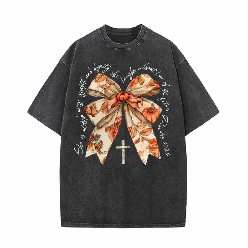 Autumn Pumpkin Cross Bow Vintage Washed T-shirt-- Graphic T-Shirt Round Neck Polyester Autumn Pumpkin Cross Bow Vintage Washed T-shirt-- Graphic T-Shirt Round Neck Polyester