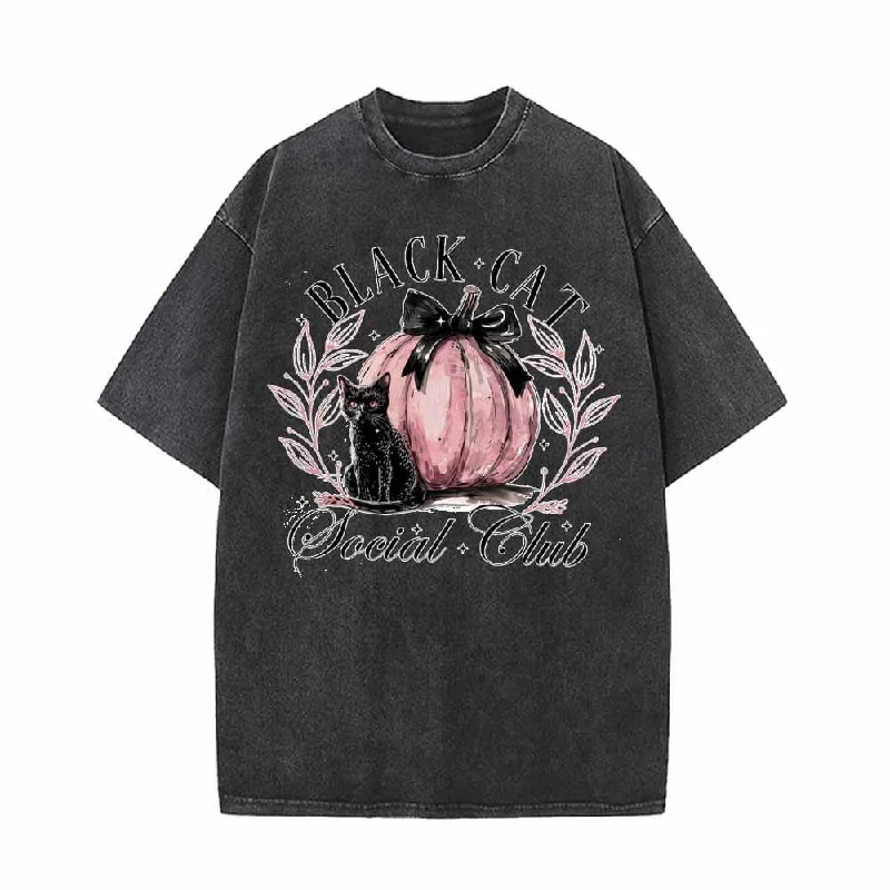 Black Cat Pink Pumpkin Club Vintage Washed T-shirt-- Lace Blend Ribbed Blend Corduroy Blend Black Cat Pink Pumpkin Club Vintage Washed T-shirt-- Lace Blend Ribbed Blend Corduroy Blend