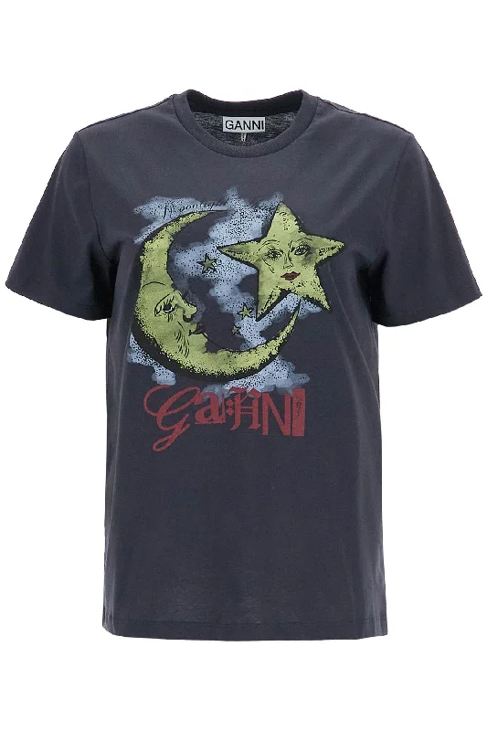Ganni Women's Moon Print T-Shirt-- Collared T-Shirt Boat Neck A-Line