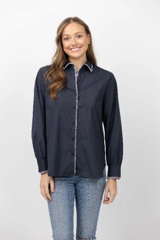 Rag & Bone Maxine Shirt in Navy-- Mesh Blend Leather Blend Suede Blend